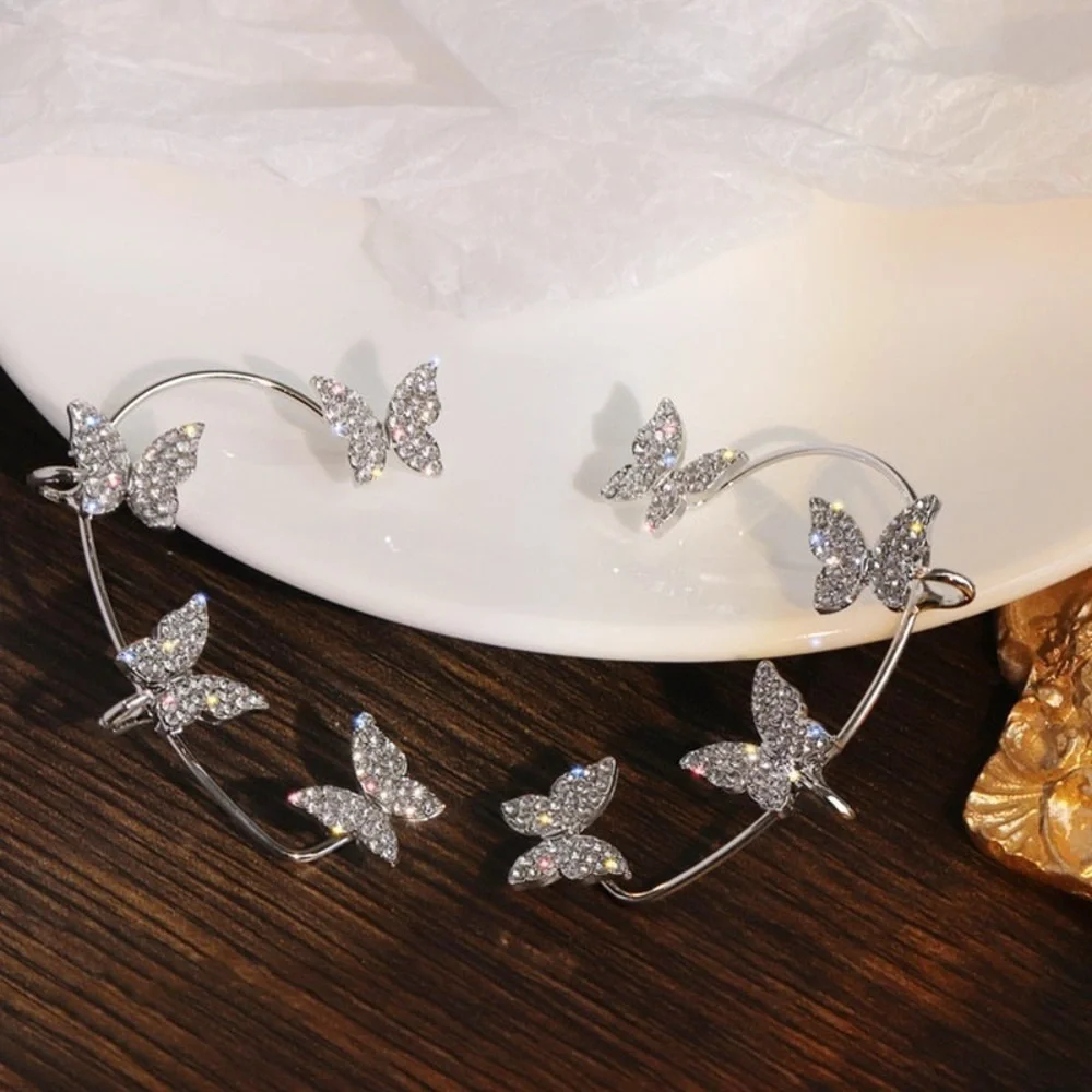 Silver/gold Elegant Easy Clip Butterfly Earrings - Picture 14 of 16